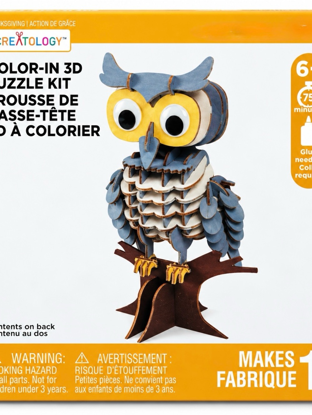 Creatology Thanksgiving Color-In 3D Owl Puzzle Craft Kit Ages 6+ New